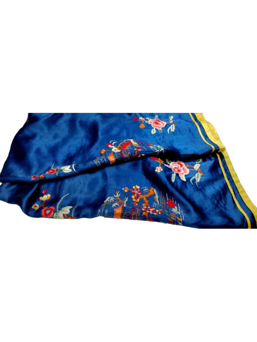 Art Deco 1930s Chinese Silk Pants 1920s Antique Embroidery Royal Blue High Waist